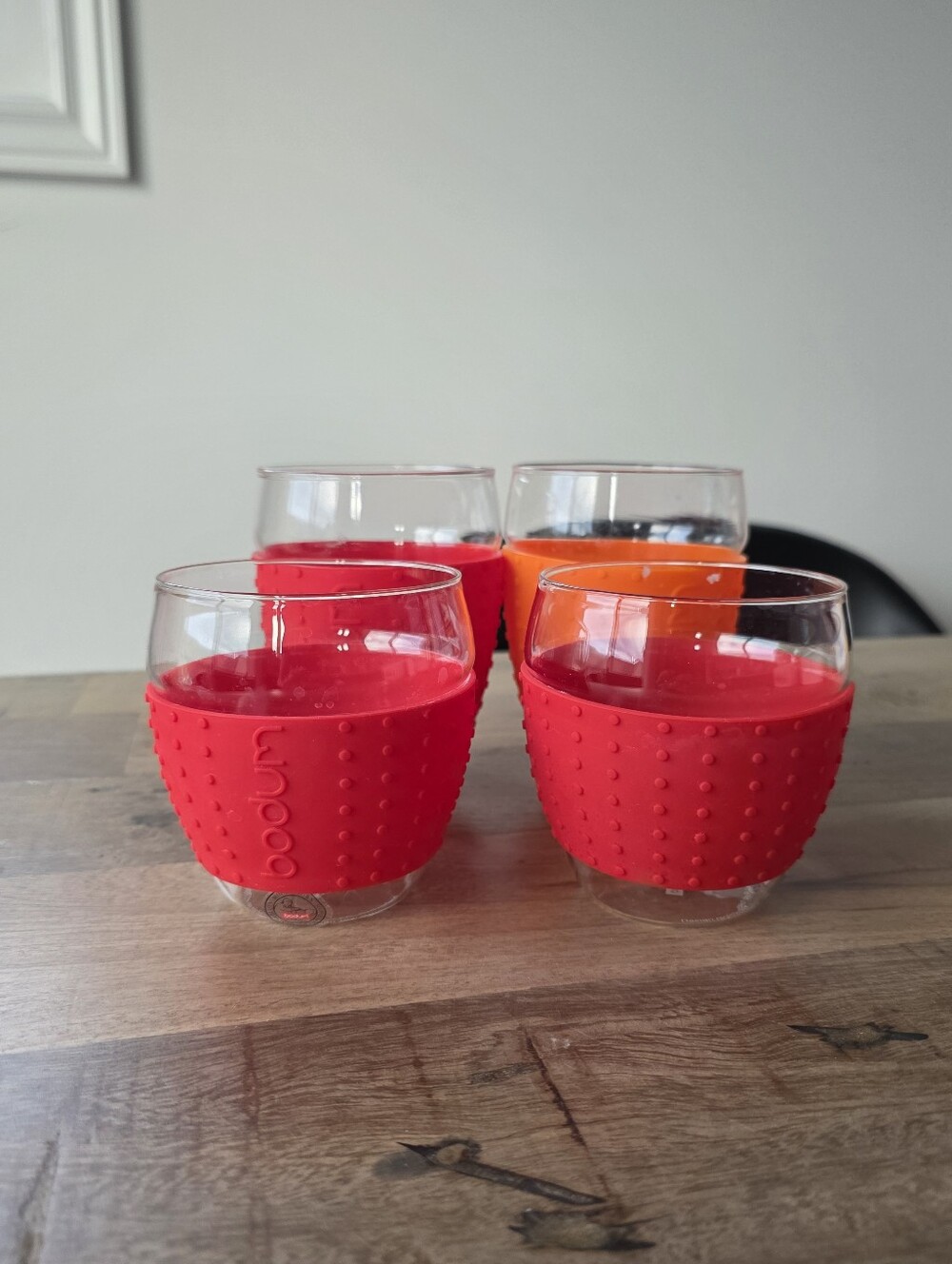 4 Bodum Pavina Double Wall Glass Tumblers Set of 2 Red 2 Orange